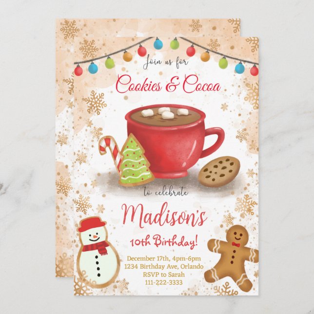 Cookies e Convites de aniversário de cacau (Frente/Verso)