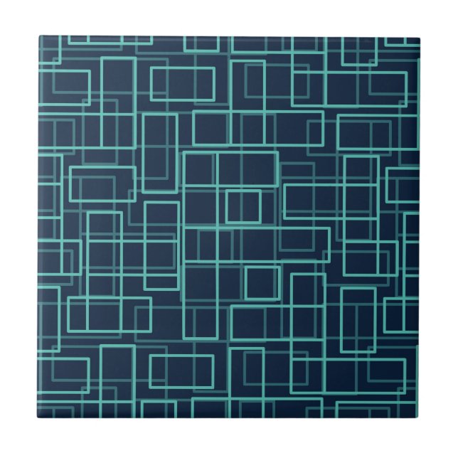 Cool Blue Geometric Grid Pattern Ceramic Tile (Frente)