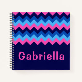 Cool Blue Pink Chevron Monogram Small Notebook