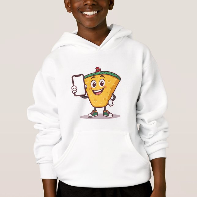 Cool Cartoon Character Holding Phone | Fun Hoodie  (Frente)