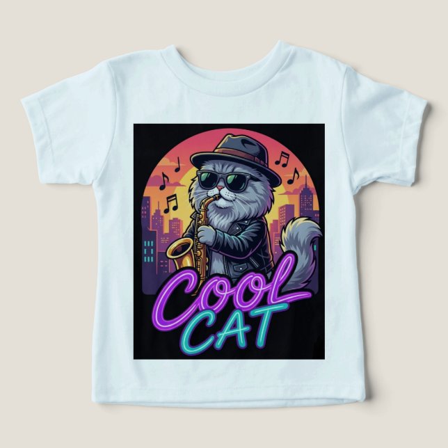 Cool Cat Saxophone – Retro Neon 90s Jazz Cat Desig (Design frontal)