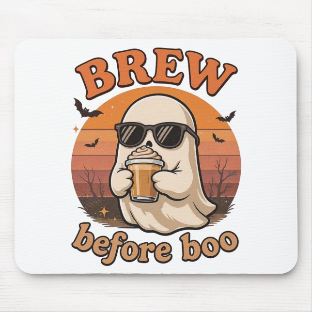 Cool Ghost with Coffee Halloween Mousepad (Frente)