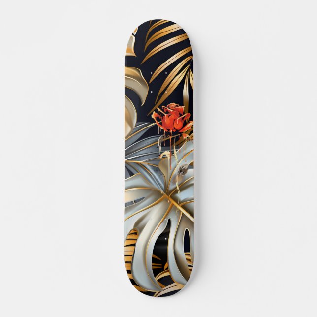 Cool Gothic Red Rose Jungle Foliage Skateboard  (Frente)