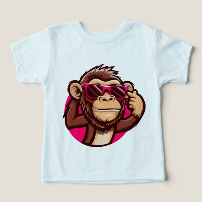 Cool Monkey Baby T-Shirt with Pink Sunglasses (Design frontal)