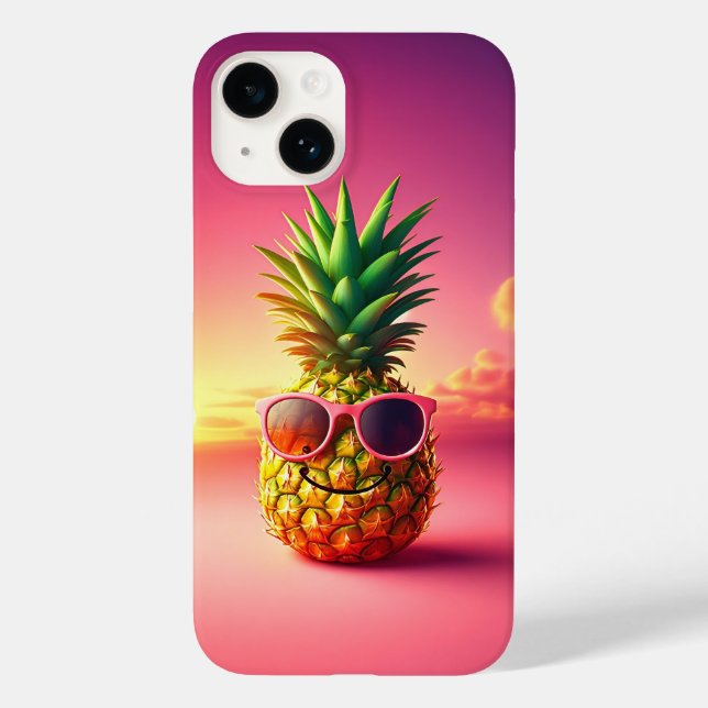 Cool Summer Pineapple with Pink Sunglasses - Happy (Verso)