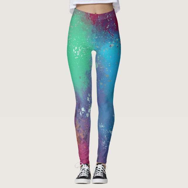Cool Tones Abstract Oil Paint Gradient Leggings (Frente)
