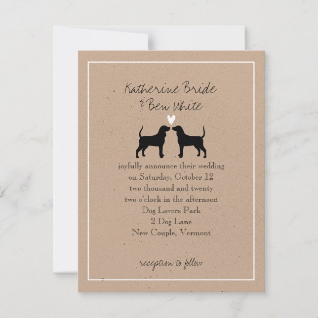 Coonhound Dog Silhouettes Convite Para Casamento (Frente)