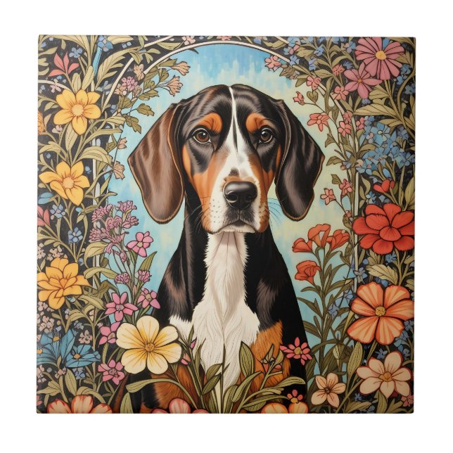 Coonhound Elegante Floral Colorido (Frente)