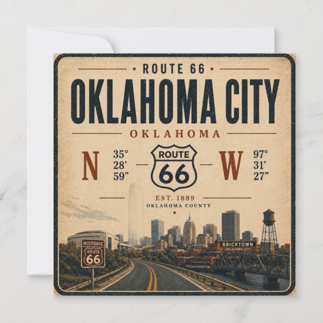 Coordenadas da Rota 66 em Oklahoma City Convite (Frente)