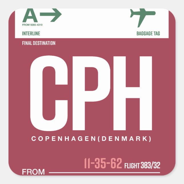Copenhague - Adesivos Quadrados de Viagem (Frente)
