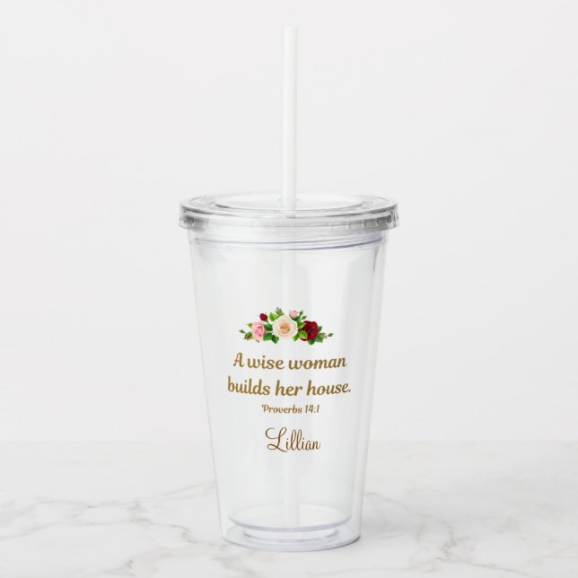 Copo De Acrílico "A Wise Woman Builds Her House" Personalized Clear (Frente)