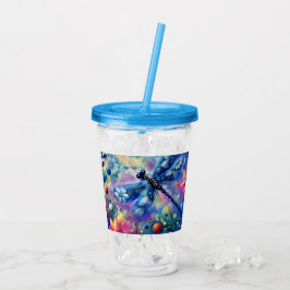Copo De Acrílico Abstrato Dragonfly Floral Teal Azul Cor-de-rosa