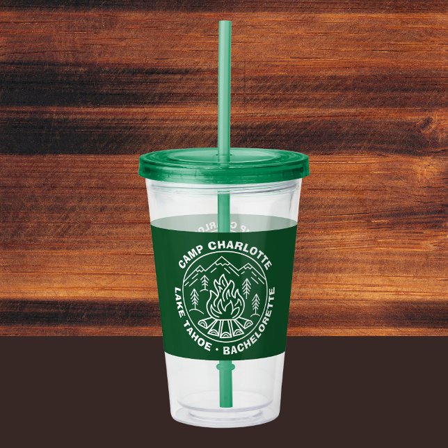 Copo De Acrílico Acampamento de Fogueira nas Montanhas Verde Desped (Mountains Campfire Green Camp Bachelorette Acrylic Tumbler
)