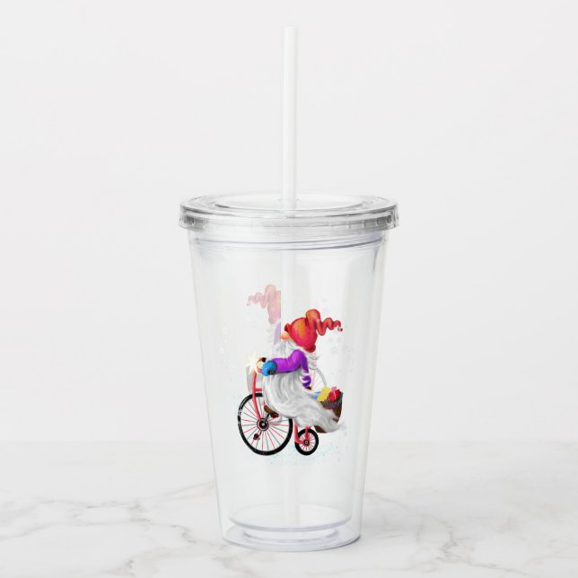 Copo De Acrílico Acrilato de Natal Gift Gnome com Bike (Frente)
