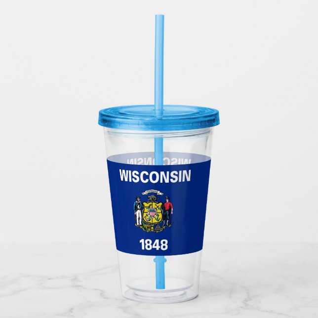 Copo De Acrílico Acrylic Tumbler com bandeira do Estado de Wisconsi (Frente)