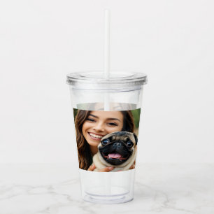 Copo De Acrílico Adicionar Foto de Pug Personalizar Customizar