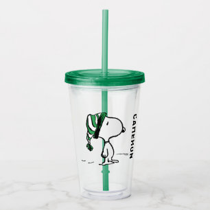 Copo De Acrílico Amendoins Boné de Neve Verde Snoopy
