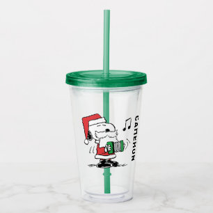 Copo De Acrílico Amendoins Snoopy Santa Claus Accordian