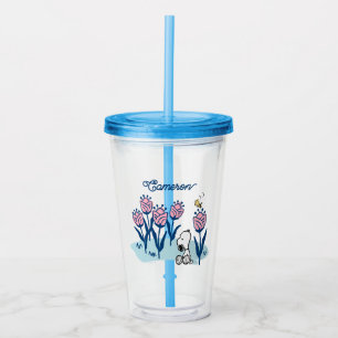 Copo De Acrílico Amendoins Snoopy & Woodstock Flower Adicione seu