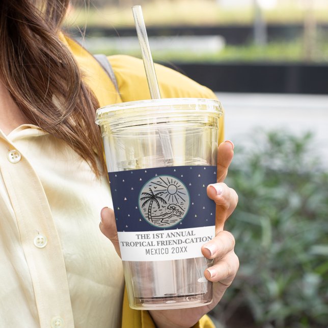 Copo De Acrílico Amigos Férias Meninas Tropicais Viagem Palmeiras (Criador carregado)