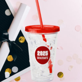 Copo De Acrílico Ano do Formando do Círculo Vermelho e Branco