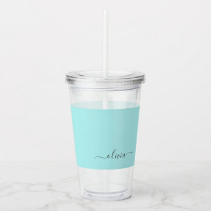 Copo De Acrílico Aqua Blue Teal Modern Script Girly Monographic Nam