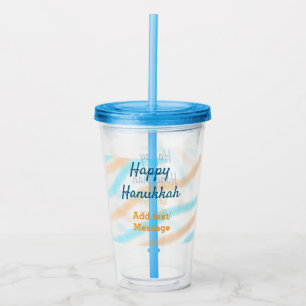 Copo De Acrílico Aqua laranja feliz Hanukkah adiciona mensagem de t