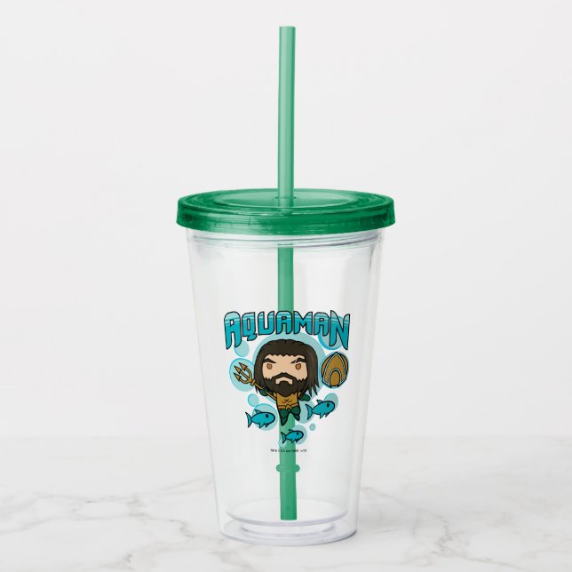 Copo De Acrílico Aquaman | Chibi Aquaman Undersea Graphic (Frente)