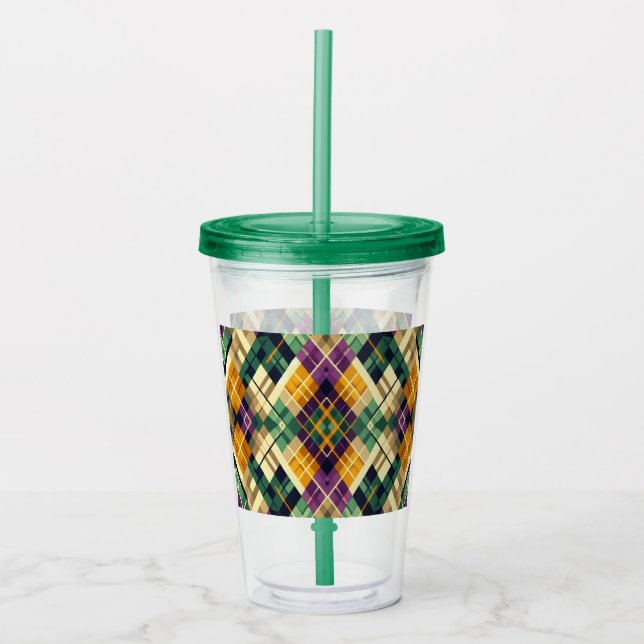 Copo De Acrílico Argyle Mardi Gras verde-roxo amarelo (Frente)