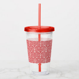 Copo De Acrílico Art Nouveau Inspired Florals Clear Tumbler - Red