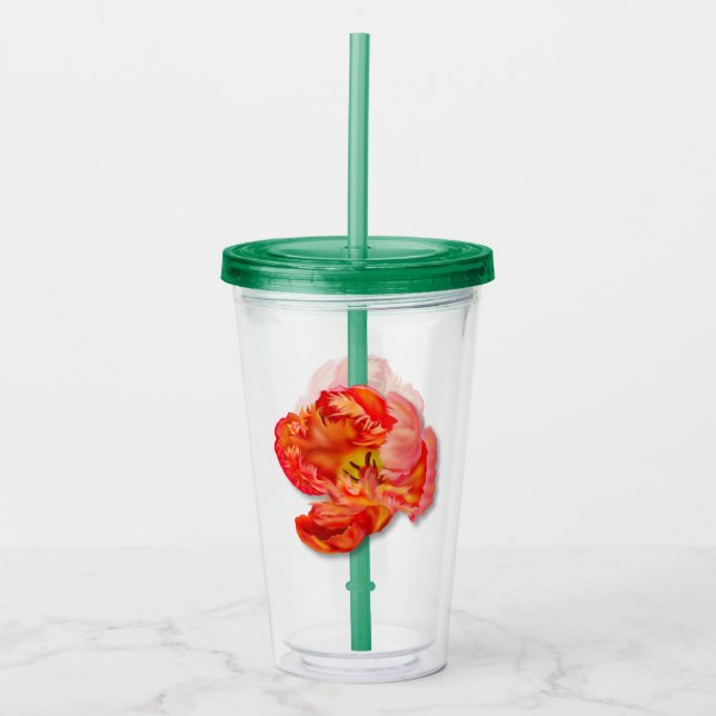 Copo De Acrílico Arte Digital Flaming Orange Parrot Tulip (Frente)