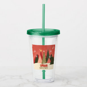 Copo De Acrílico Árvore de Natal alegre retrô/vintage