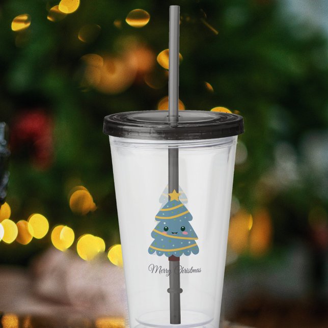 Copo De Acrílico Árvore de Natal em Branco (Cute Christmas Tree Acrylic Tumbler)