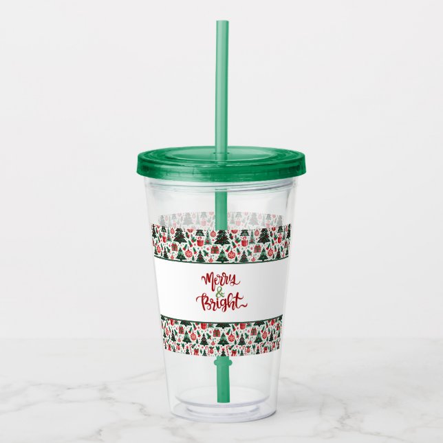 Copo De Acrílico Árvore de Natal, presentes, cana doce (Frente)