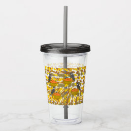 Copo De Acrílico Autumn Pumpkin Pattern Reusable Acrylic Tumbler
