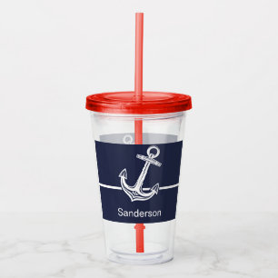 Copo De Acrílico Azul Marinho do Oceano Âncora Náutica Personaliz