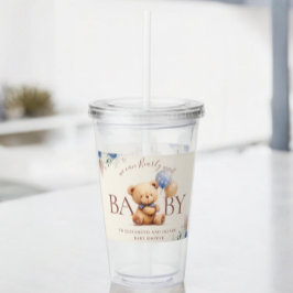 Copo De Acrílico Balões de Urso de Corda-Justa Boho Rosa Floral Azu