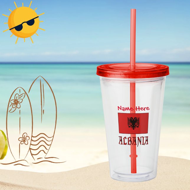 Copo De Acrílico Bandeira Albânia Personalização Vermelha (Criador carregado)