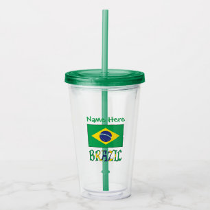Copo De Acrílico Bandeira Brasileira Verde Nome Personalizado Brasi