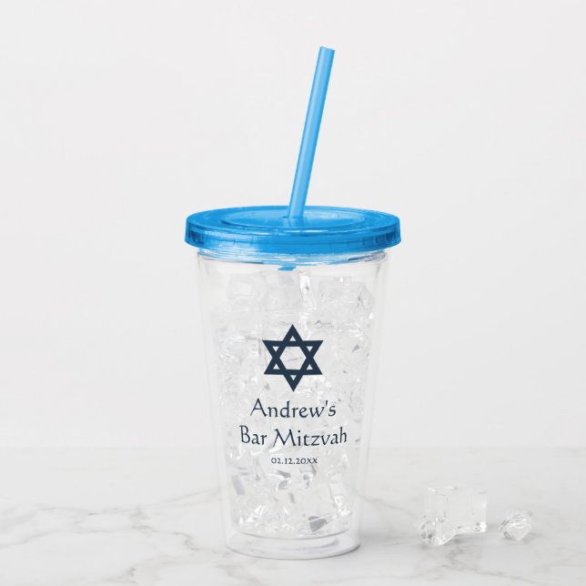 Copo De Acrílico Bar azul escuro Mitzvah personalizado (Gelo traseiro)