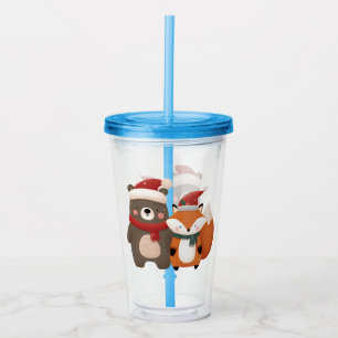 Copo De Acrílico Bear e Raposa Cubra de Natal/Inverno