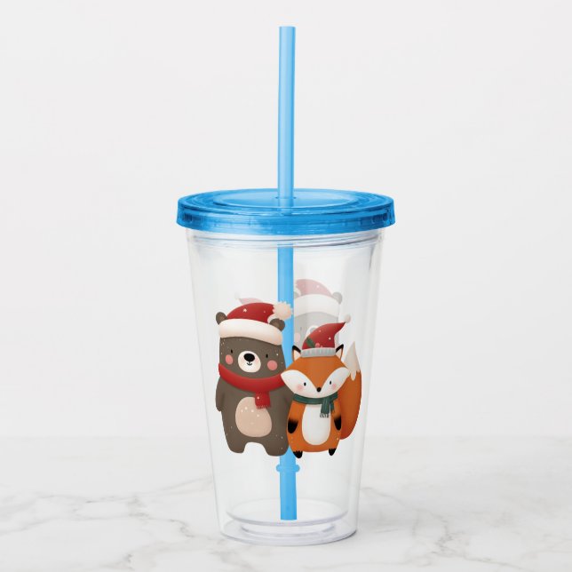 Copo De Acrílico Bear e Raposa Cubra de Natal/Inverno (Frente)