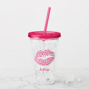 Copo De Acrílico Beijo cor-de-rosa do leopardo - personalizado