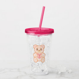 Copo De Acrílico Belo Urso Dia de os namorados Com Coração Vermelho