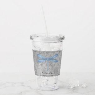 Copo De Acrílico Blue Dragonfly Damask