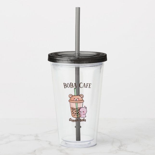 Copo De Acrílico Boba Tea, Chá de leite para bolhas (Frente)