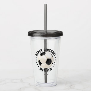 Copo De Acrílico Bola de Futebol Feliz Aniversário Nome