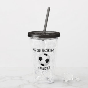 Copo De Acrílico Bola de Futebol Preto e Branco do Nome do Jogador