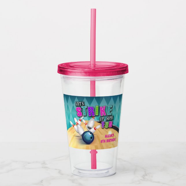 Copo De Acrílico Boliche Aniversário 16oz Tumbler - Garota (Frente)