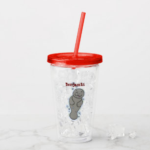 Copo De Acrílico Bonito bebê manateado com ilustração de bolhas